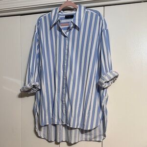 Lane Bryant Blue and White Striped Casual Shirt